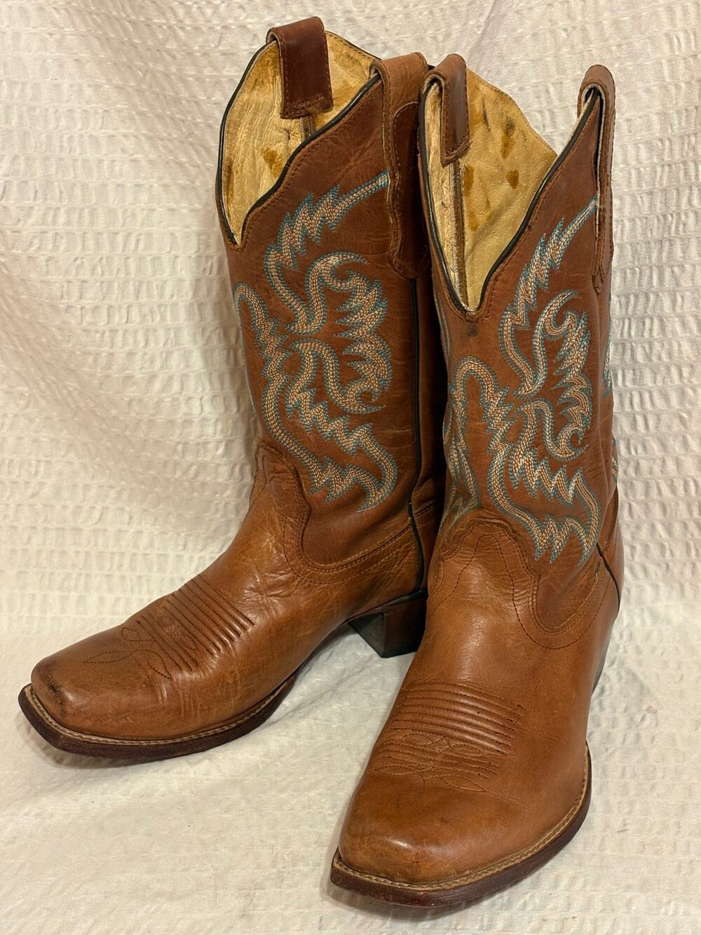 Nocona Bluebonnet Tan Leather Embroidered Women’s Size 7.5 Western Cowboy Boots